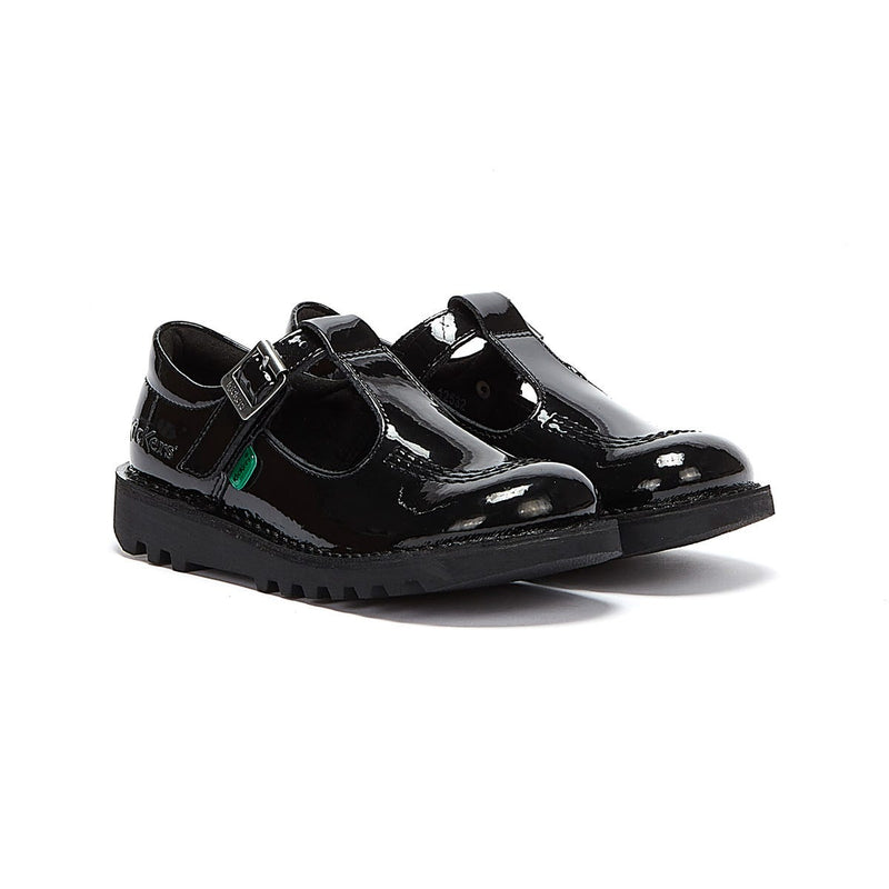 Kickers Junior Noir Kick T Bar Chaussures en cuir verni