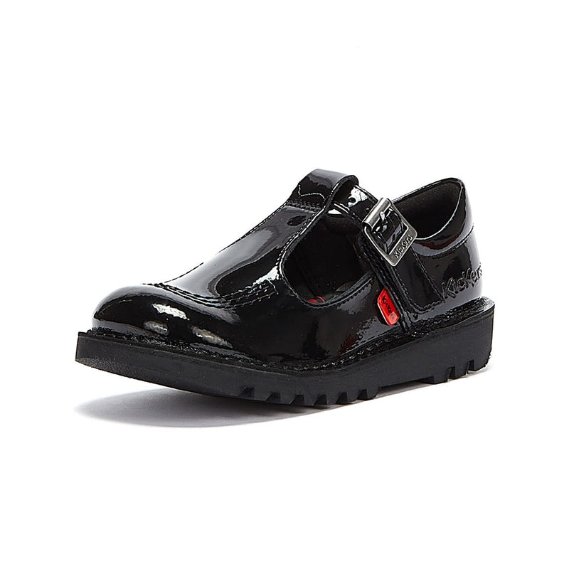 Kickers Junior Noir Kick T Bar Chaussures en cuir verni