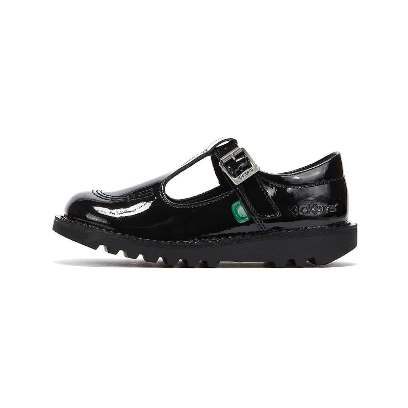 Kickers Junior Noir Kick T Bar Chaussures en cuir verni